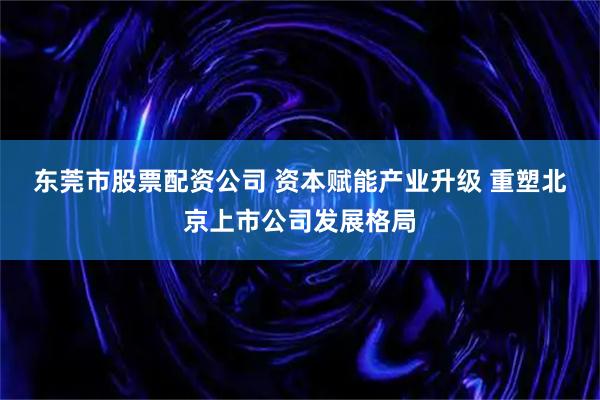 东莞市股票配资公司 资本赋能产业升级 重塑北京上市公司发展格局